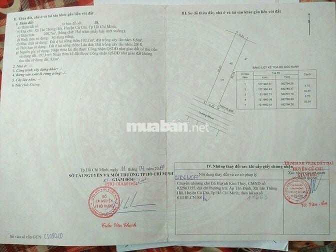 Cần bán 200m2 đất, giá 1,5 tỷ, Đ.Liêu Bình Hương, Tân Thông Hội,