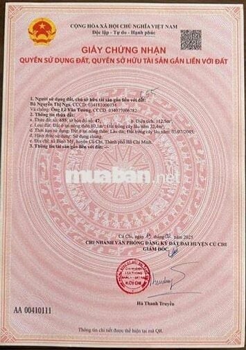 cần bán lô đất 1/ hà duy phiên , ngay uỷ ban xã bình mỹ