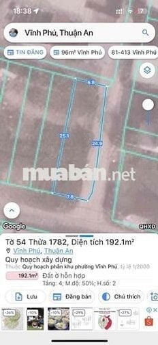 Chính chủ cấn bán lô đất 2MT Vp33 DT 192m2 đường nhựa xe tải ra vô.