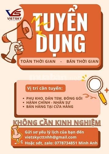 💥TUYỂN NHÂN VIÊN PART TIME/FULL TIME TẠI TP. HỒ CHÍ MINH 