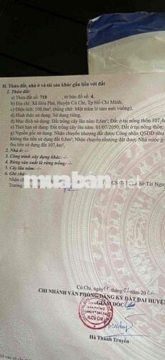 đất sổ Hồng riêng 110m thổ cư xã hoà phú cu chi tp hcm