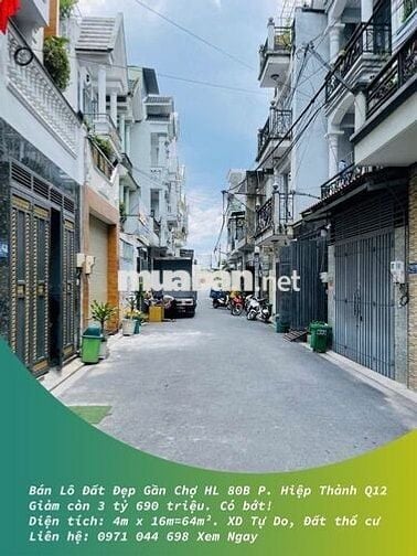 Lô Đất Đẹp Hẻm Nhựa Gần Chợ HL 80B Phường Hiệp Thành Q12