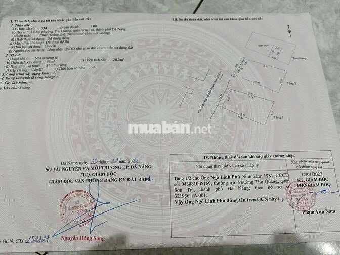 Bán nhà tầng.3 ...kiệt  ô tô 5m..
Kv sơn tra ...
Dt 60m2...ngang.5m .