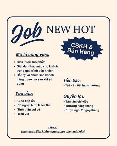 Việc làm CSKH cho sinh viên mới ra trường