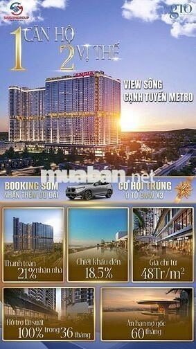 The Gió Riverside, căn hộ 65m2 2PN, 2WC, Thành phố Dĩ An, Bình Dương
