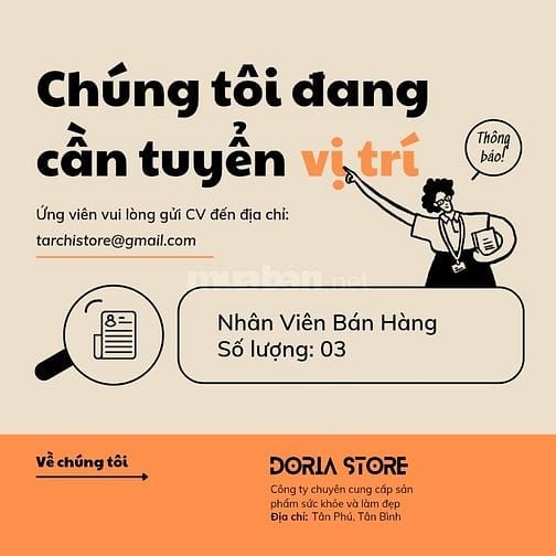 [DORIA STORE] tuyển 03 nhân viên bán hàng Parttime / Fulltime Quận 10 