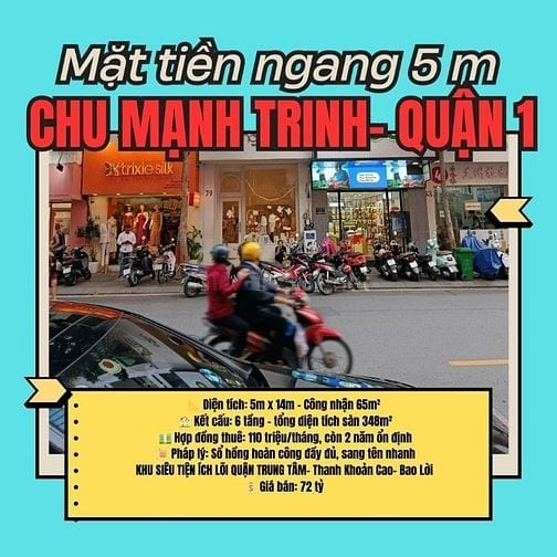 Ngang 5m Chu Mạnh Trinh, P.Sài Gòn, Quận 1, 6 tầng sẵn HĐT: 110 triệu/