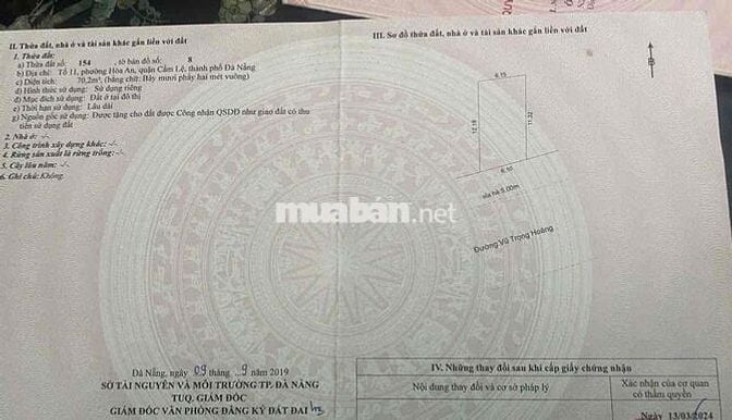 Bán lô đất MT Vũ Trọng Hoàng Cẩm Lệ Đường 10m5 Ngay chợ hoà an