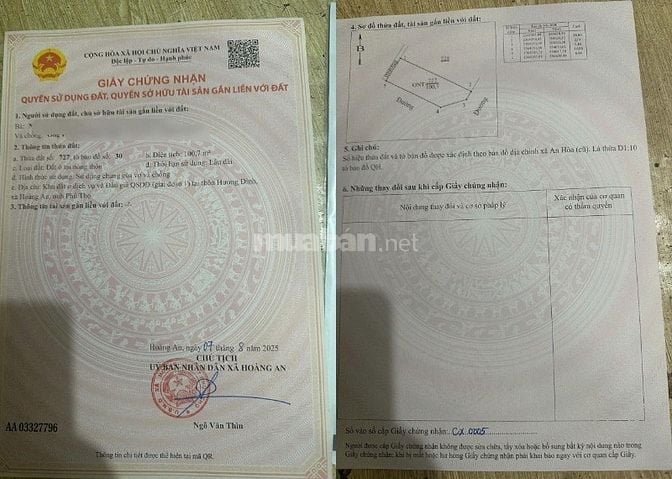 Bán đất thổ cư tại An Hòa, Tam Dương, Vĩnh Phúc 