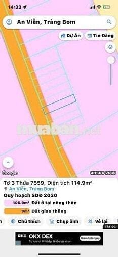 Đất nền xã An Viễn gần ủy ban chợ kcn Giang Điền 1 tỷ 1 bao sổ.