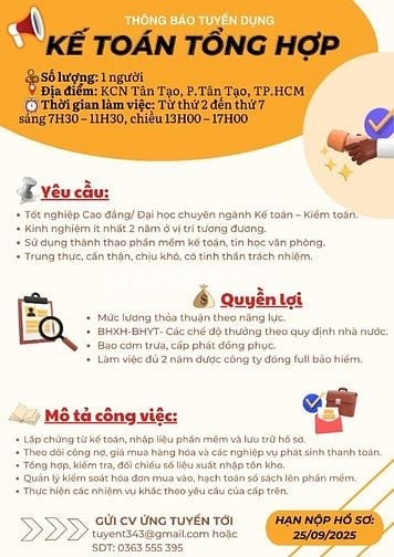 CÔNG TY CẦN TUYỂN KẾ TOÁN TỔNG HỢP