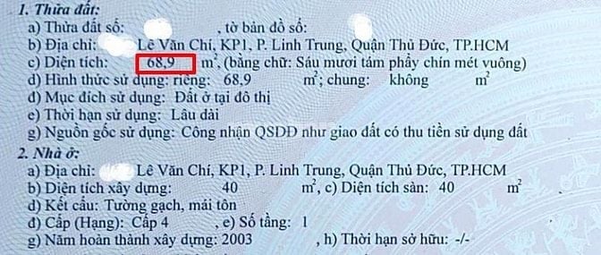 Bán gấp nhà hẻm Lê Văn Chí, Linh Trung DT 68.9m2 chỉ 2.7tỷ, giá quá rẻ