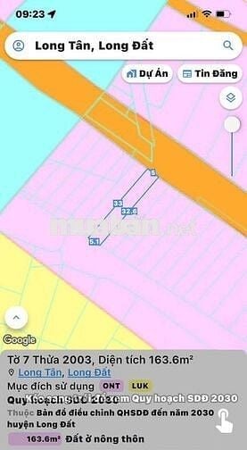 Bán Đất Nền Sổ Hồng 163,6m2 Xã Long Tân, Huyện Đất Đỏ (CHÍNH CHỦ)