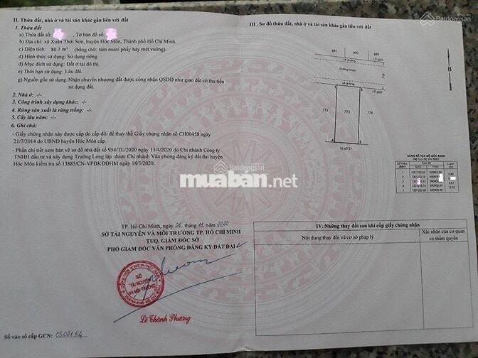 CẦN BÁN ĐẤT Đ.Nguyễn Văn Bứa xã Xuân Thới Sơn DT 81m2 giá 1,5 tỷ, SHR