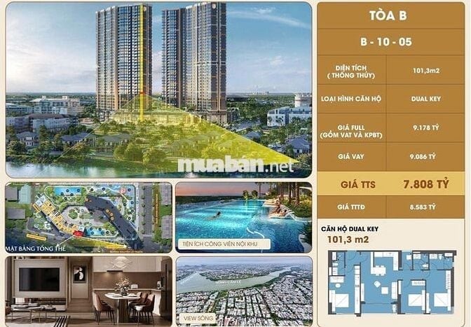 Căn Dual key 101,3m2 Masteri Rivera Đà Nẵng