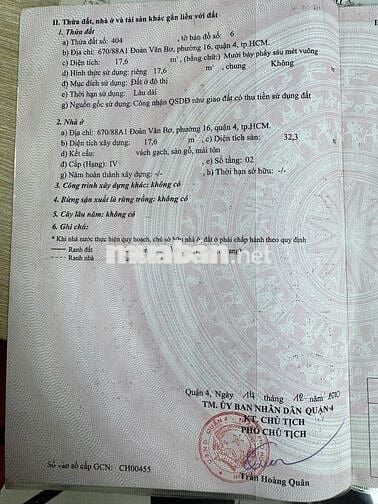 Chính Chủ Cần Bán Nhà Đoàn Văn Bơ  Quận 4 Giá 2 Tỷ 250 Thương lượng