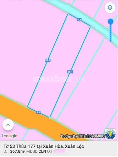 Bán đất sát QL1A, ấp 1, Xuân Hòa, Xuân Lộc, Đồng Nai. Dt 535,7m2
