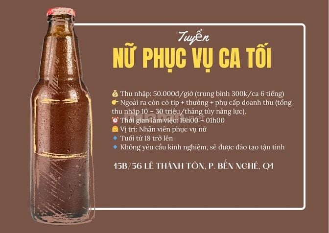TUYỂN DỤNG NỮ NHÂN VIÊN PHỤC VỤ CA TỐI 19H-1H
