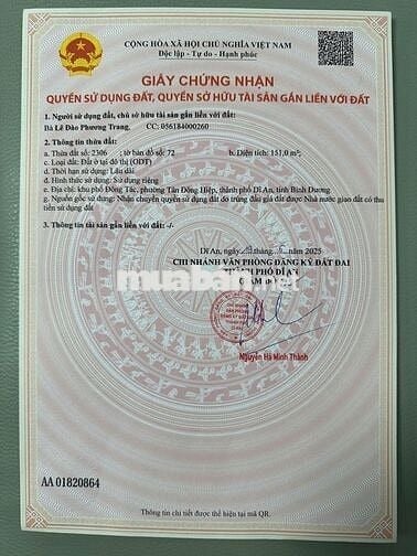 Đất 2 MT 151m2 Khu TĐC Dapark, KP Đông Tác, Tân Đông Hiệp, Dĩ An, BD