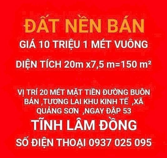 ĐẨT NỀN BÁN TẠI XÃ QUẢNG TĨNH LÂM ĐỒNG ,TƯƠNG KHU KINH TẾ 