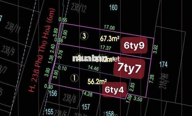 BÁN 3 LÔ ĐẤT PHÂN LÔ KHU PHÚ THỌ HOÀ HXH 6 MÉT