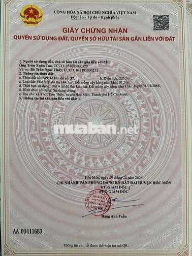 ĐẤT GÓC 2 MẶT TIỀN ĐƯỜNG PHÙNG THỊ CHUYỆN,DT:226m2,SHR,GIÁ CHỈ 7 TỶ