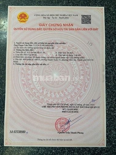 ĐẤT 1/ THẠNH XUÂN 21.   DT: 4 X 16.5M2. GIÁ: 3.35 TỶ