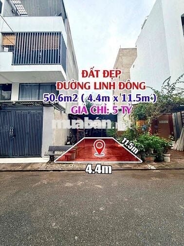 BÁN ĐẤT ĐƯỜNG LINH ĐÔNG, THỦ ĐỨC – 50.6M² – GIÁ 5 TỶ – HẺM XE HƠI