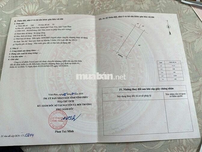 Bán đất thổ cư tại trung tâm TP Vĩnh Yên, Vĩnh Phúc