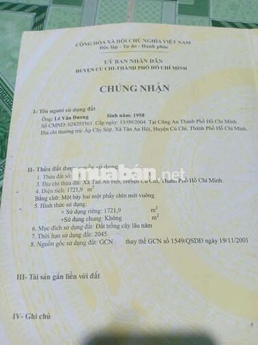 Đất vườn Củ Chi nở hậu, gần khu công nhiệp Tây Bắc Củ Chi