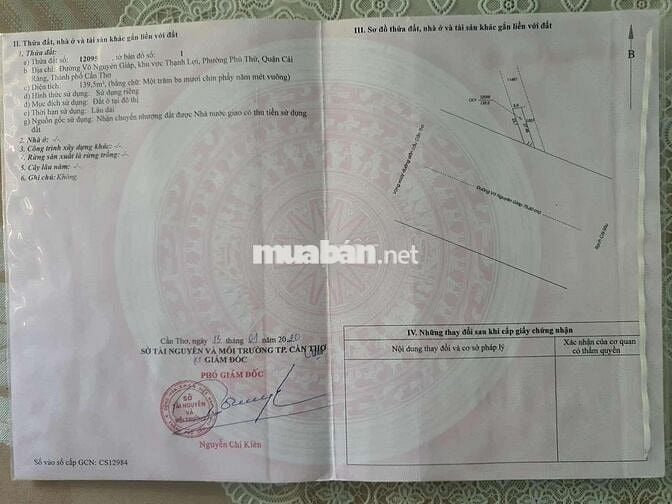 Bán đất mặt tiền đại lộ Võ Nguyên Giáp, Cái Răng, TPCT. Giá 10,8 tỷ