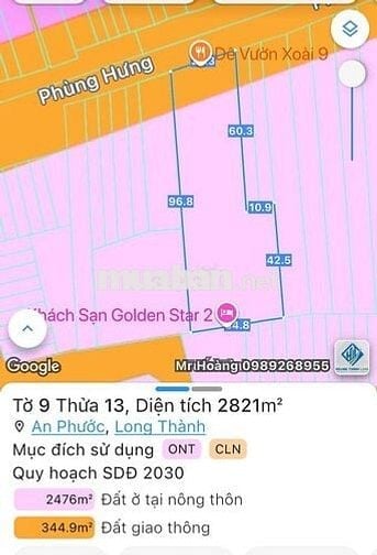 BÁN GẤP LÔ ĐẤT MT PHÙNG HƯNG -AN PHƯỚC _LONG THÀNH . 25,3 M MẶT TIỀN