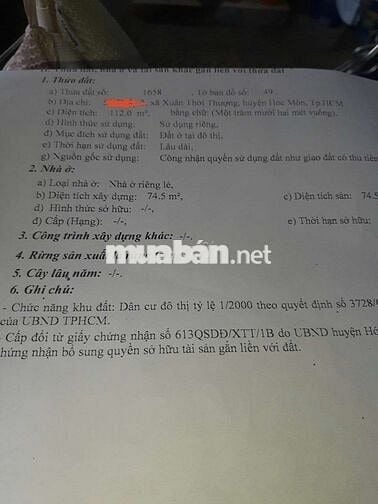 Bán Nhà mặt tiền- sát chợ đầu mối Hóc Môn