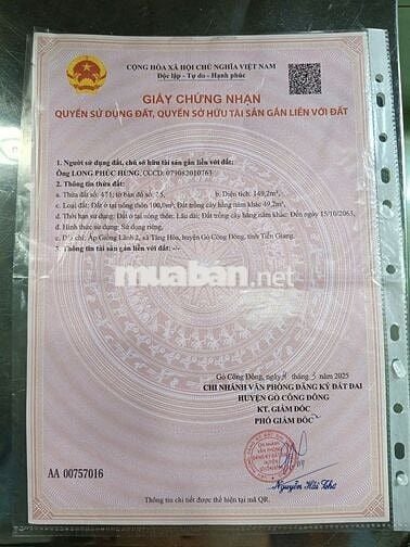 Đất Bán ấp Giồng Lãnh.Gò Công Đông Tiền Giang