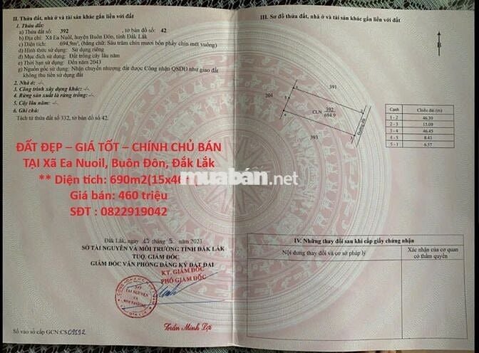 ĐẤT ĐẸP – GIÁ TỐT – CHÍNH CHỦ BÁN TẠI Xã Ea Nuoil, Buôn Đôn, Đắk Lắk