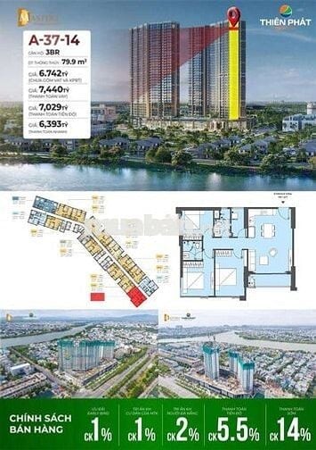 Căn hộ 3PN Masteri Đà Nẵng, Hướng nội khu yên tĩnh,view pháo hoa.