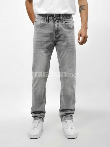 Quần jean Defoxx ống suông co giãn nhẹ xám trắng wash 250910