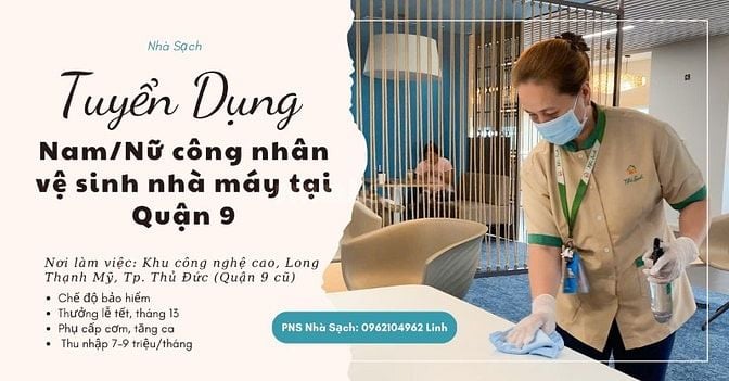 TUYỂN NAM/NỮ CÔNG NHÂN VỆ SINH NHÀ MÁY, PHƯỜNG LONG THẠNH MỸ, Q9
