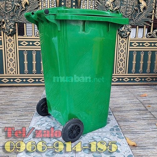 Thùng rác xanh 240 lít HDPE 2 bánh xe cho rác sinh hoạt