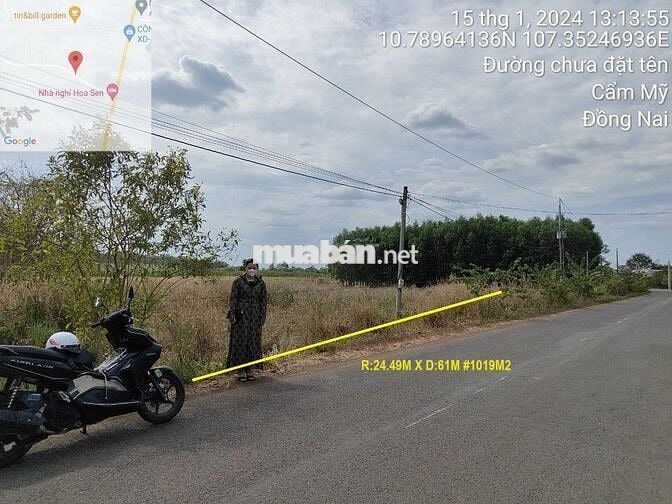 Bán 1019m2 có 24m MT đường nhánh DT765, trải nhựa rộng 7m ở Cẩm Mỹ, ĐN