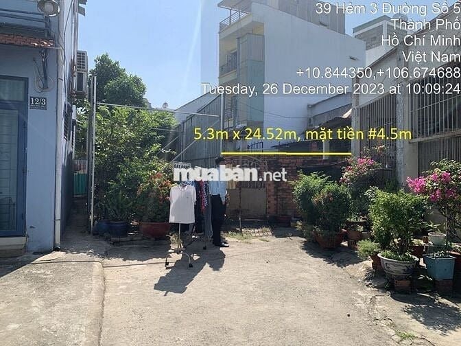 Bán Đất + Nhà 155,9 m2, nở hậu. Full Thổ Cư, Hẻm 12 Đường số 05, P17