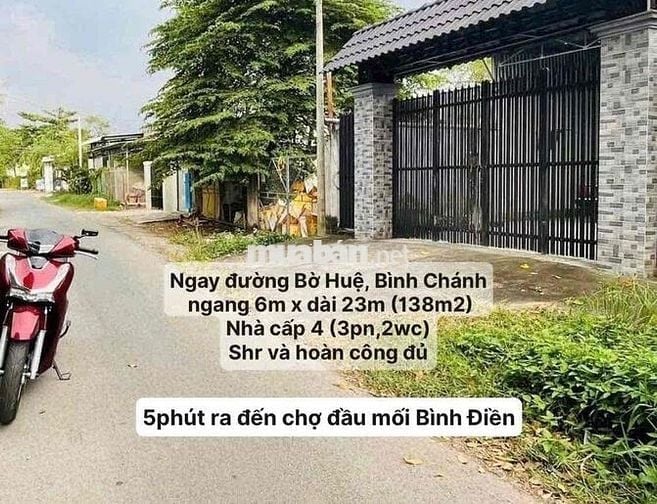 CÒN 1 CĂN Thanh Lý, DT: 138m2. (ngang 6m, dài 23m) Cấp 4 (3pn,2wc).