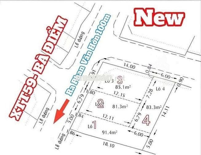 Đất 8x14m Shr, Góc 2MT đg nhựa 10m thông 1/100m Phan Văn Hớn Bà Điểm