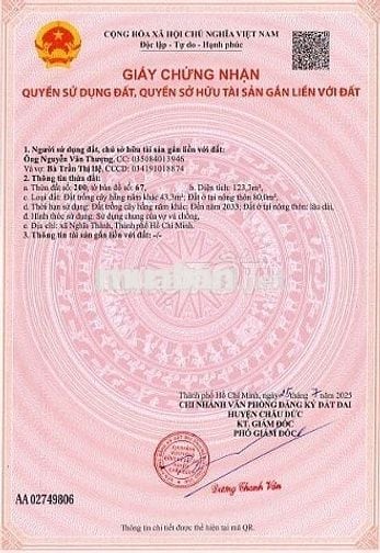 CHÍNH CHỦ BÁN ĐẤT THỔ CƯ SẴN SỔ KHU VỰC NGHĨA THÀNH-HCM (CHÂU ĐỨC CŨ)