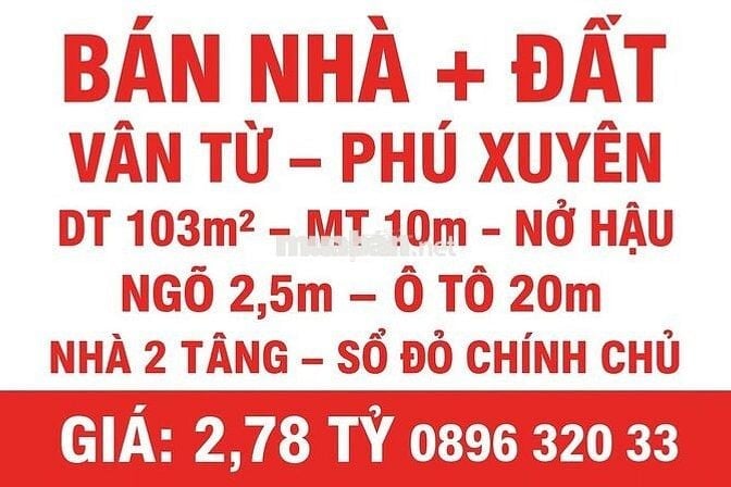 Cần bán đất 103 m² – ngõ 2.5m – sổ đỏ chính chủ – vị trí đẹp Phú Xuyên