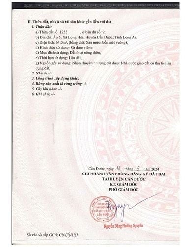 Chính chủ bán 64m2 đất thổ cư Sổ Hồng Riêng Long Hòa – Cần Đước