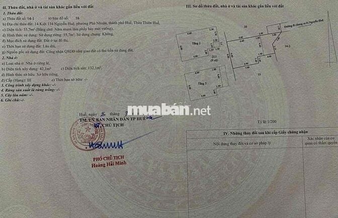 Nhà 3 tầng, kiệt 134 Nguyễn Huệ, Tp Huế (đối diện trường ĐH Khoa học)