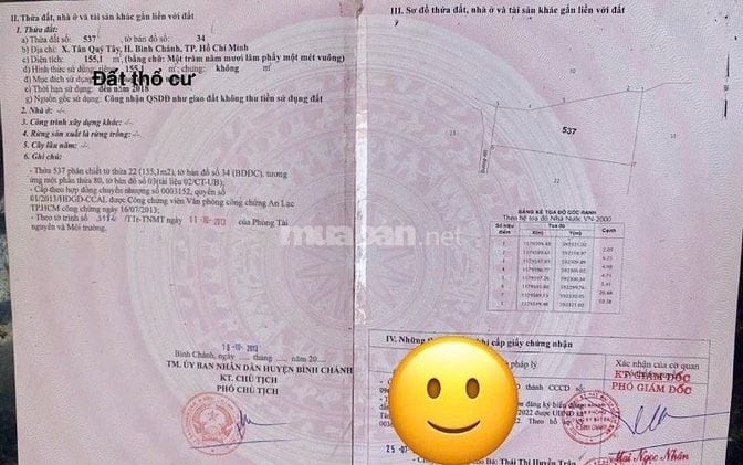 Bán nền đất thổ cư giá rẽ , 155m khu dân cư hiện hữu Tân Quý Tây