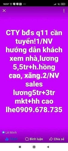 Nhân viên phòng kd làm tại VP và NV văn phòng lương CB 10tr+h.hồng