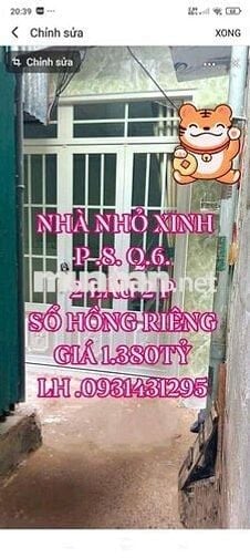 BÁN NHÀ NHỎ XINH 2 LẦU . SỔ HỒNG RIÊNG . Q. 6.